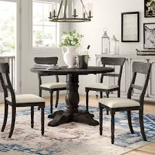 Best rustic farmhouse dining table. Farmhouse Dining Room Table Set Dark Finish Pedestal Table And Four Chairs With Open Back And Off White Upholstery Complete Set For Country Decor Awesome Decors
