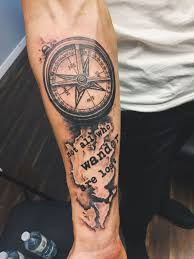 Arm Tattoo For Men Cool Motifs And Tattoos For Men Travel Tattoos With Compass And Map With Lettering Qu In 2020 Arm Tattoos For Guys Lost Tattoo Tattoos For Guys