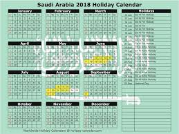 Saudi Arabia 2018 Holiday Calendar Holiday Calendar Holiday Calendar Printable National Day Calendar