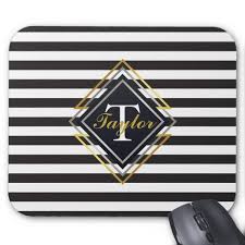 Black And White Striped Mouse Pad Luxe Monogram Mouse Pad Custom Office Supplies Business Logo Branding Monogram Mouse Pad Monogram Mouse Pad