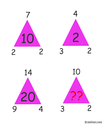 Brain Teaser Number And Math Puzzle Triangle Riddle Find The Missing Number In The Last Violet T Math Riddles Brain Teasers Math Logic Puzzles Brain Math