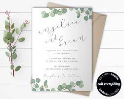 Eucalyptus Greenery Wedding Invitation Template Eucalyptus Etsy Wedding Invitation Templates Wedding Invitations Eucalyptus Wedding Invitation