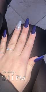 Acrylic nails can be short, medium or long, press on or glue on, be curved or square and there are styles for adults and. Coffin Acrylics Blue Glitter Nails Navy Acrylic Nails Blue And Silver Nails