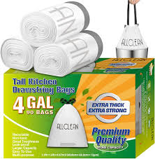 Amazon.com: Allclean 2-4 Gallon Trash Bag,Small 4 Gallon Kitchen Drawstring  Trash Bag, Unscented Bathroom Garbage Bag Waste basket Liners Fit 11-14  liters for office,Car(90 White Bags) : Health & Household