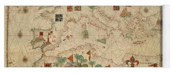 Antique Maps Old Cartographic Maps Antique Map Of The Nautical Chart Of Mediterranean Area Yoga Mat