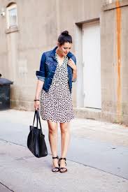 Black And White Dress With Jean Jacket Black And White Leopard Spot Shift Dress Denim Jacket Denim Jacket With Dress Outfit Inspirations Clothes