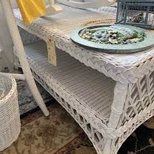 Normal care with a mild dish detergent and a hose should do the trick. White Wicker Coffee Table The Predecessors Estate Sales Online