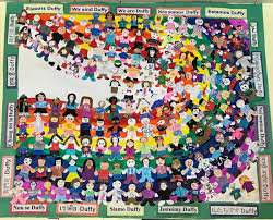 School Family Community Diversity Mural Homegrown Friends Mural Painted Sticks Rainbow Colors