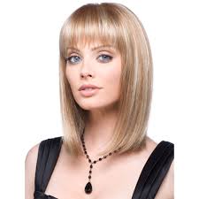 Light Blonde Wig With Bangs Straight Shoulder Length Synthetic Hair Wigstoreonline