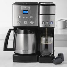 Hotter coffee and brew strength options: Cuisinart Coffee Center Single Serve Coffee Maker With Thermal Carafe Williams Sonoma