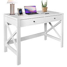 Top and side brass grommets for cable management. Choochoo Home Office Desk Writing Computer Table Modern Design White Desk With Drawers Farmhouse Goals