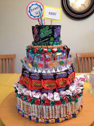 Sweet 16 Candy Cake Made With Styrofoam Cake Forms Bought At A Local Craft Store Then Taped Paper To Sweet 16 Candy Sweet 16 Gifts Candy Birthday Cakes