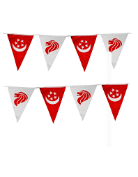 All singaporeans can claim the national cockade, which is the ideal symbol of patriotism, as compliments from our organization, so it can be worn with pride and honour for this period leading to the 50th national day. Singapore Triangle Flag Bunting Singapore National Day Decoration