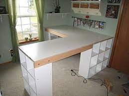 I found a really great tutorial for those of you who want to build your own crafting desk. Craft Desk Craft Room Desk Diy Crafts Desk Diy Craft Room Desk
