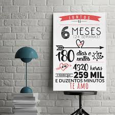 Un mes (del latín mensis) es cada uno de los doce períodos de tiempo, de entre 28 y 31 días, en que se divide el año. Quadro Dia Dos Namorados Presente 6 Meses De Namoro No Elo7 Parede Criativa 154f995