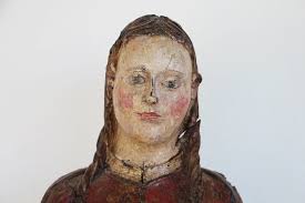 Indo-portuguese Saint Barbara, Hand Carved Polychrome Wooden Statue 16th  Century, Antique