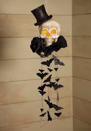 Amazon Com Halloween Decoration Lighted Haunted Skull Mobile With Flying Bats Vintage Halloween Decorations Diy Halloween Decorations Fall Halloween Decor