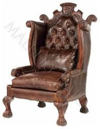 Custom Made Wingback Chair That Eludes A Grandiose Atmosphere With Elaborate Carvings And Rich Leather Specifications Chair Furniture Outdoor Chair Cushions