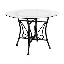 Black metal 3 piece dining set with haze oak finish wood top (53 in. Flash Furniture Princeton 42 Round Glass Dining Table With Black Metal Frame