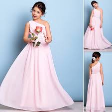 2016 Junior Bridesmaid Dresses Pink One Shoulder Chiffon Long Flower Girls Gowns Beaded C Junior Bridesmaid Dresses Kids Bridesmaid Dress Girls Pageant Dresses