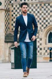 Cachemire 100% blazer gucci garniture rayée bleu homme. Morphologie En V Look Jean Slim T Shirt Et Blazer Bleu Marine Blazer Hommes Style Vestimentaire Homme Tenue Homme