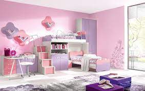 Kids Bedroom Beautiful Soft Pink Shared Girls Bedroom With Lovely Furniture V Shaped Wall Shelves Love Modern Kids Bedroom Girl Bedroom Decor Girls Room Design