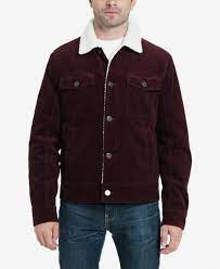 Lucky Brand Men S Kayne Corduroy Sherpa Trucker Jacket With Fleece Lining Burgundy Sherpa Trucker Jacket Trucker Jacket Leather Jacket Men