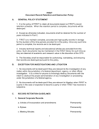 First Document Record Retention And Destruction Policy A