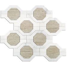 Soho Studio Corp Water Jet Mosaic Wood Jet Mariposa Asian Statuary Gray Wood Look Porcelain Grey Wood Statuary Marble Porcelain Tile