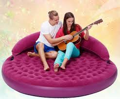 Inflatable beds helps in while travelling as well as for the unexpected guest at home. Buy Online High Grade Flocking Back Half Lying Round Sofa Lazy Leisure Double Inflated Inflatable Sofa Bed New Round Sex Beds With Pillow Alitools