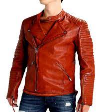 Dignified Sangria Red Side Zip Lapel Style Tab Collar Pure Leather Men Biker Jacket Leather Jacket Men Men S Leather Jacket Leather Men
