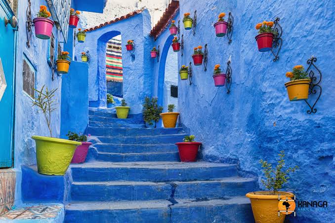Blue-painted streets and houses in Chefchaouen, Morocco