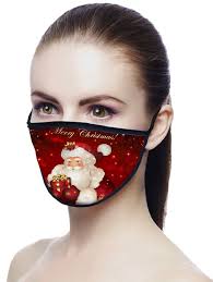 Sous catégorie masques en tissus. Masque Pere Noel Visage Imprime En Tissu En Red Wine Rosegal Com France