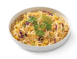 It is typically made with rice noodles, chicken, beef or tofu, peanuts, a scrambled egg, and bean sprouts, among other vegetables. Pad Thai Noodles Company