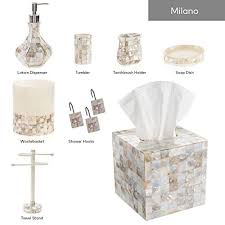 Contemporary deluxe ceramic 5 piece bathroom accessory set includes 1 round so. Creative Scents Milano Bath Ensemble 4 Piece Bathroom Accessories Set Mother Of Pearl Milano Collection Bath Set Features Soap Dispenser Toothbrush Holder Tumbler Soap Dish Natural Mosaic Capiz Pricepulse
