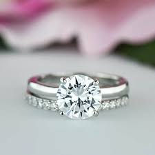2 Ct Round Bridal Set Solitaire Ring Half Eternity Ring Man Made Diamond Simulant Engagement Rin Wedding Rings Round Round Solitaire Rings Engagement Rings