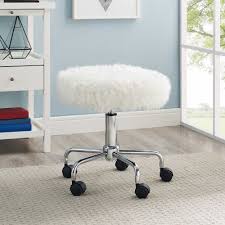 Fuzzy chair stool on the hunt ikea hack diy fuzzy stool without the outrageously high 73 off fuzzy modern stool chairs gifts for the girls lucia lighting design 7 best fuzzy stool images stool room decor furniture furry vanity stool jamesdelles com. Rolling Swivel Stool Faux Fur White Metal Frame Round Office Desk Chair Home New Chair Office Chair Rolling Office Chair