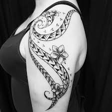 Tahitian Tribal Tattoo With Flowers Best Tattoo Design Ideas Tribal Flower Tattoos Tribal Shoulder Tattoos Tahitian Tattoo