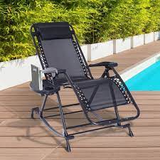 Best outdoor garden wicker rocking chairs reviews in 2021. Outsunny Folding Zero Gravity Rocking Lounge Chair With Cup Holder Black Gravity Chair Outdoor Chairs Lounge Chair Outdoor