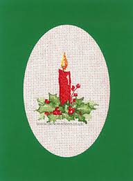 Sue Hill Christmas Candle Holly Greeting Card Green Cross Stitch Kit