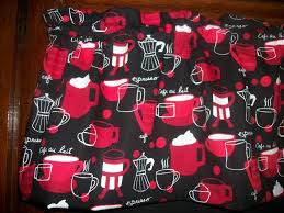 Red Black Tossed Coffee Cups Pot Kitchen Fabric Curtain Valance Kitchen Window Curtains Black And Red Kitchen Fabric
