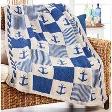 Lion Brand Nautical Patchwork Blanket Knit Afghan Kit Nautical Blanket Knitted Blankets Patchwork Blanket