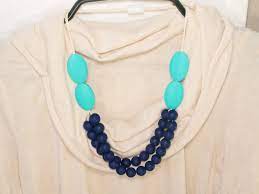 2 Tier Navy And Turquoise Silicone Teething Necklace Silicone Teething Necklace Teething Jewelry Silicone Necklace