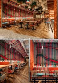 A Colorful Rope Mural Adds An Artistic Touch To This Restaurant Mexican Restaurant Design Mexican Restaurant Decor Restaurant Design