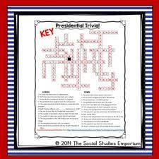 Us president trivia questions and answers are about the special things of the different presidents of the united states of america. Presidential Trivia Crossword Puzzle By The Social Studies Emporium