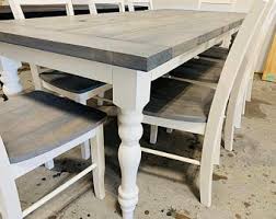 There's a subtle accent of light, romantic grey with the choice of flooring homedit had a light grey and white design up their sleeve as well. 7ft Rustic Farmhouse Table With Turned Legs Chair Set Classic Etsy