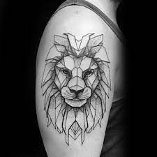Sharp Upper Arm Geometric Lion Male Tattoo Ideas Geometric Lion Tattoo Mens Lion Tattoo Geometric Lion