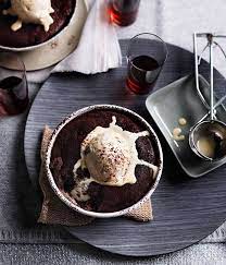 Saucy Chocolate Puddings With Muscatel Ice Cream Recipe Self Saucing Pudding Pudding Recipes Chocolate Recipes