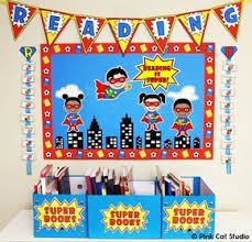 With our binder covers, you can add a real splash of color to your shelves. Superhero Theme Reading Bulletin Board Set This Fun Superhero Kids Theme Reading Bull Superhero Classroom Theme Superhero Classroom Decorations Reading Themes