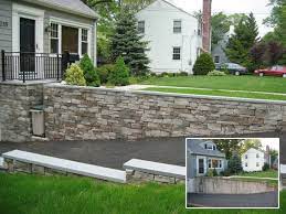Love The Rock Covered Concrete Wall Such A Better Look Landscaping Retaining Walls Home Landscaping Outdoor Stone